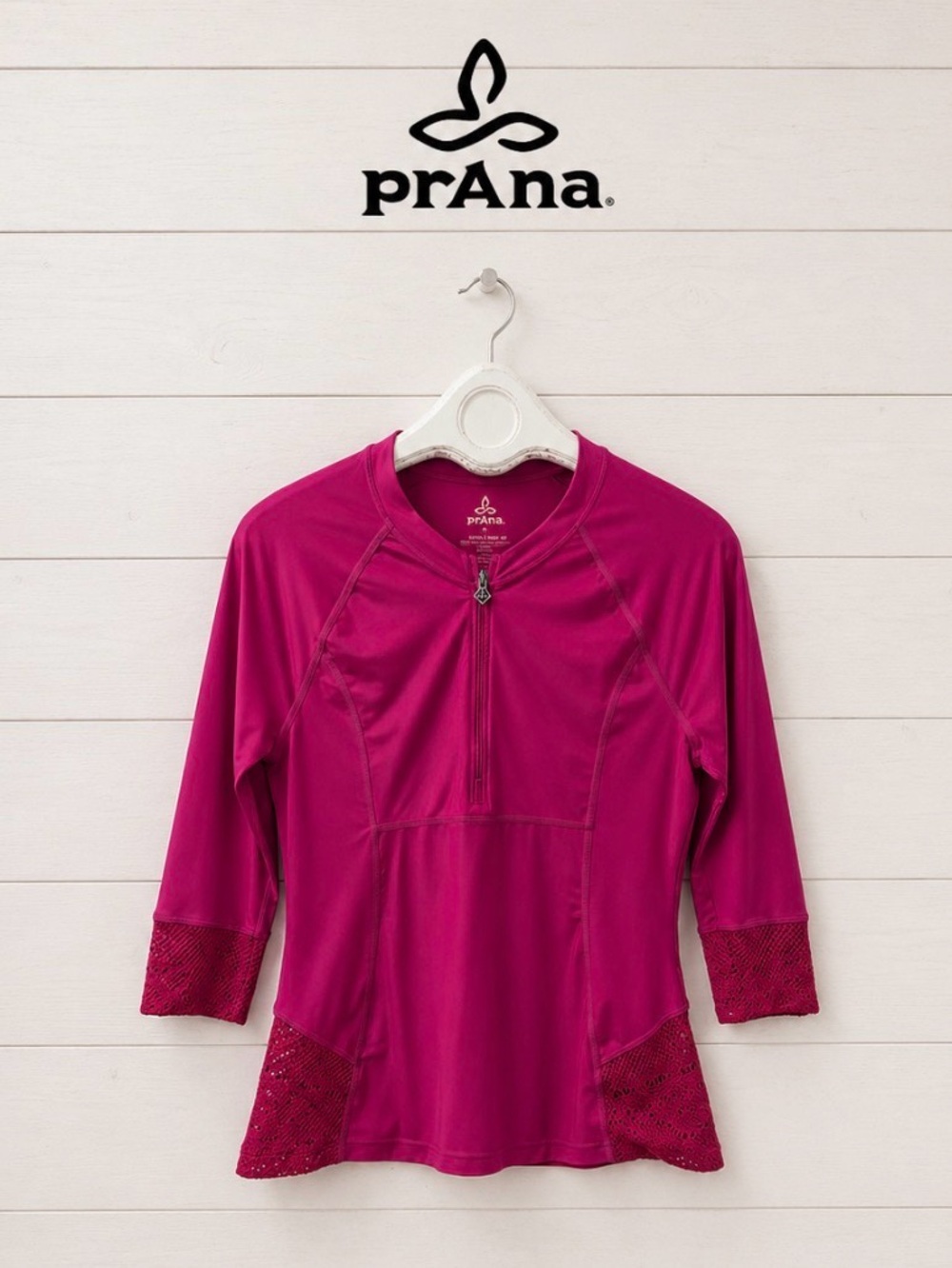 Prana Fuchsia Rashguard – Taille L – Demi-glissière & détails crochet🩷